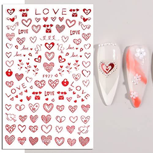 Valentine's Day's Nail Art Sticks Decalques de coração Holográfico Red Branco Design Preto Suprimentos de Art