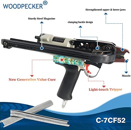 Pica-pau-pica-pau #c-7cf 15 pistola de anel p pneumático, ⅱ ⅱ geração de 3/4 de polegada ar-pistola de anel de porco de ar, 3,0-4,8 mm de fechamento diâmetro anel de porco alinheiro alinheiro para colchão de mola, cercar, assento do carro