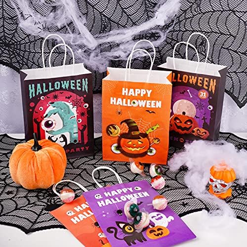 Nihome 15-pack Halloween Kraft Paper Treat Sacols com alças, doces de brinde ou festas de festas para crianças para crianças doces de abóbora doces biscoitos lanches de bolsa de presente