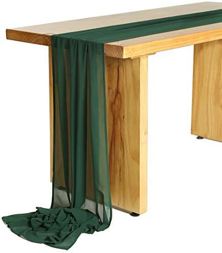 Sherway 27 x 216 polegadas Hunter Green Chiffon Mesa de casamento Runner, Sobreposição de mesa de mesa verde de 18