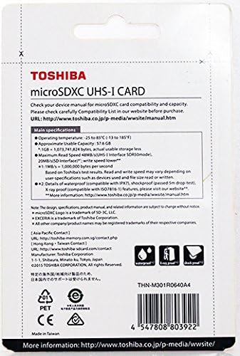Toshiba 64 GB Micro SDXC Classe 10 UHS-I Exteria 48MB/S cartão de memória