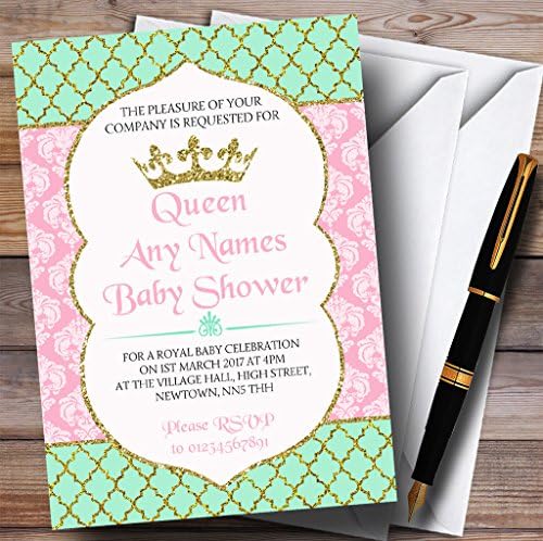 Convites reais de Princesa Verde e Gold Princesa Convites de chá de bebê