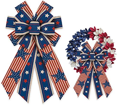 Abtols grandes arcos patrióticos de coroa patriótica, arcos de listras brancas vermelhas para grinaldas America Flag Wreath