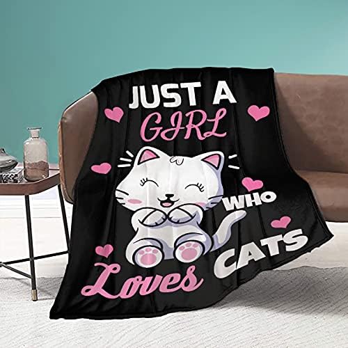 Cobertor de gato macio Just Girl Loves Cats Planta de pelúcia fofa e fofa Padrão de animal, arremesso de cobertores para cadeira