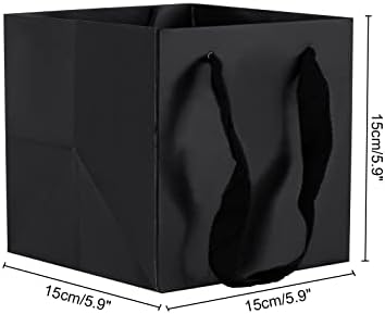 Sacos de presente pretos SDOOTJEWelry, 12 sacos de papel Kraft com alças, sacos de papel quadrados de 6 ”× 6” ×