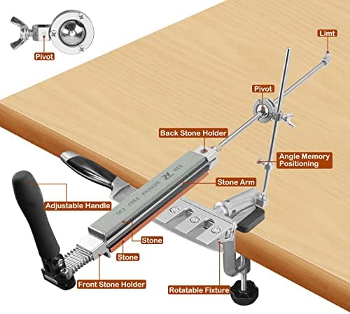 Sistema de kit de afiação da faca de faca de faca atualizada, projeto de giro de rotação de 360 ​​°, ângulo fixo, kit de afiamento