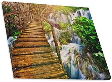 Seasons Belas ponte de madeira sobre a cachoeira natural Arte da parede de lona - Decoração de decoração Decoração
