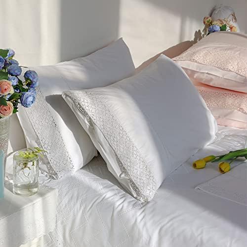 Ranznaz algodão lindo travesseiro de renda SHAM, Conjunto de fronhas de 2 size king, fechamento de envelope, fronhas confortáveis, macias e respiráveis