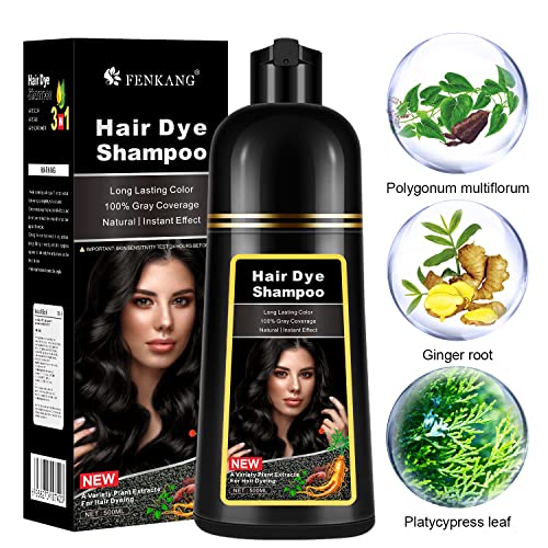 Shampoo de tinta de cabelo preto 3 em 1 para cabelos grisalhos, corante fáceis de cabelo preto, shampoo de tinta de cabelo