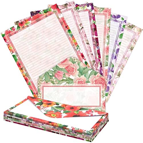 Papel de papelaria 48 PCs e envelopes de auto-vedação 24 PCs Carta de escrita floral estacionária ambos os lados 11 x 8,5