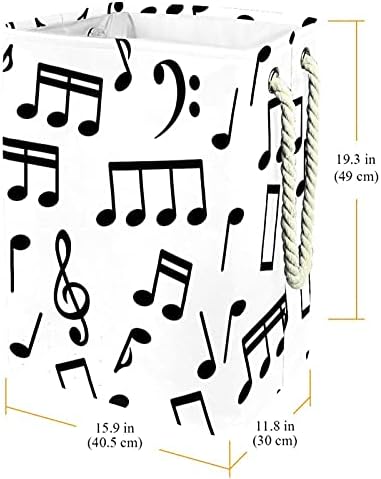 Notas musicais preto e branco cesto de roupa com alças grandes cestas dobráveis ​​para lixeira, quarto de crianças, organizador de casa, armazenamento de pano, 19.3x11.8x15.9 em