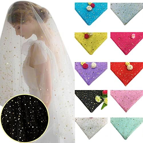 ECYC 39.37x59.06 polegadas Tecido de tule de estrela de glitter, tecido de tule de malha brilhante para artesanato DIY