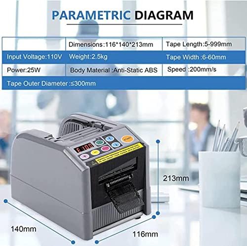 Dispensador de fita automática de Cradzza, máquina de corte de fita elétrica com fita adesiva de comprimento de corte