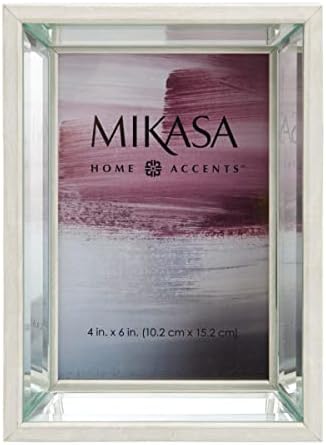 Mikasa Mirror Photo Frame, exibe uma foto de 4 x 6, branca, 5 x 7 polegadas