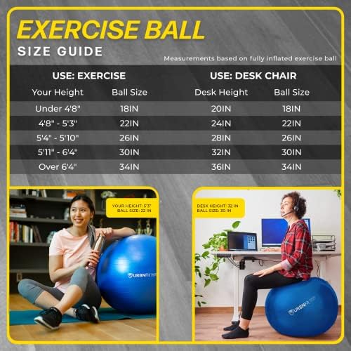 Bola de exercício Urbnfit - Bola de ioga para a estabilidade da gravidez de treino - Bola de balanço suíço antiburst com bomba