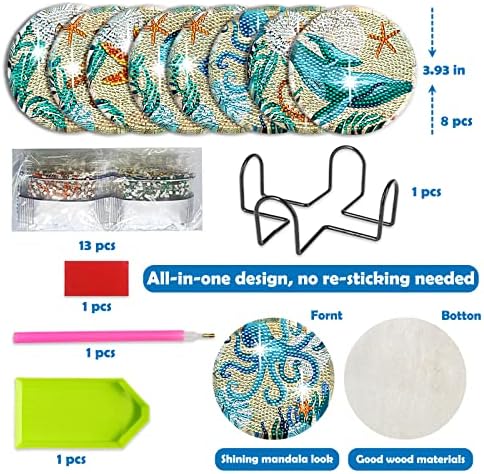 8 PCs Diamond Painting Coasters com suporte, montanhas -russas de arte de diamante DIY para iniciantes para adultos,