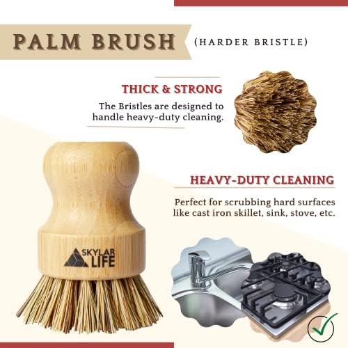 SkylarLife 3 peças Bambu Sisal Palm Plishbrub Limpando escova de escova de palmeira Brecha de sisal Bristles Brush para lavar a louça