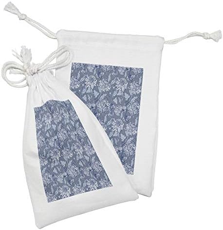 Conjunto de bolsas de tecido floral de Ambesonne de 2, esboço de crisântemos com botões e folhas, pequenos saco de cordas para