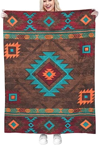Bobertor de flanela de flanela acolhedora de nativos macios e suaves abstrato abstrato de padrão étnico sofá sofá indiano astec navajo leito leve, cobertor de pelúcia 50 x40