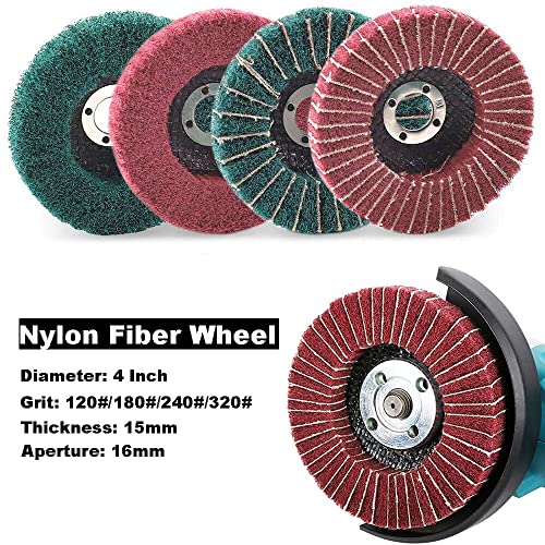 SI Fang 4pcs 4 polegadas Nylon Polimento de nylon Rodas de polimento de aba da roda de retalhos de disco, 120 e 320 GRIVENTE DISTIVADO