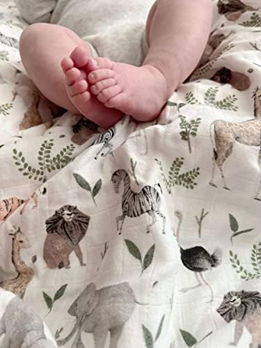 Little Jump Bamboo Muslin Swaddle Cobertors - Jungle de 2 pacote e verde - Recebendo bebês mais suaves para meninos e meninas