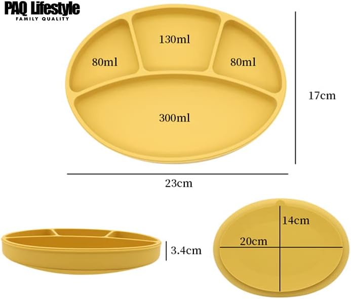 Baby & Toddler Oval Silicone Plate - 4 Divisões, BPA Free, PAQ Lifestyle