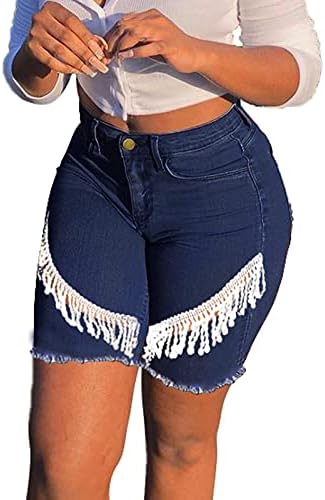 Shorts jeans casuais para feminino de renda feminina de jeans rasgados de bainha de jeans