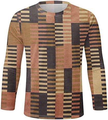 Camisas grandes e altas para homens outono masculino e xadrez de camisetas de impressão completa de tamanho grande no pescoço redondo de manga comprida