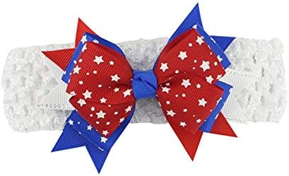 Mascare 4 de julho Ribbon Hair Band Band Band American Day Baby Bow Clips Red & Blue & White Headwear 3pcs