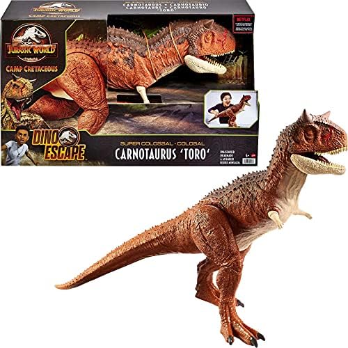 Jurassic World Toys Super Colossal Giganotossaurus Dinosaur Action Figure Toy, 3 pés+ long com característica de comer