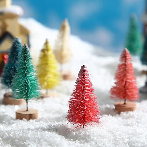 Cholung Mini árvores artificiais árvores de garrafa Mini árvores de neve com árvores foscas com base de madeira de mesa de