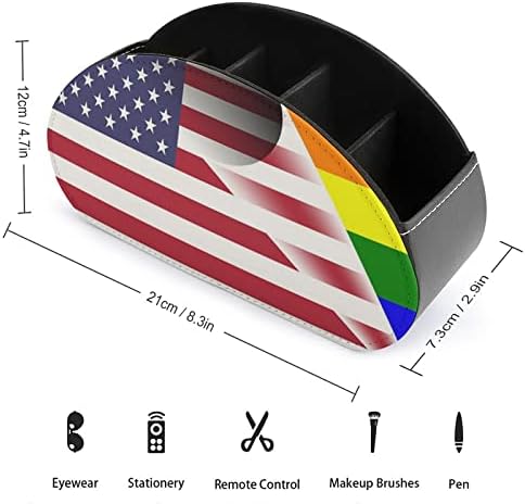 American Flag LGBTQ Pride Rainbow Flag TV Remote Control titular com 5 Compartamentos PU Organizador de armazenamento de caixa de couro PU para material de escritório