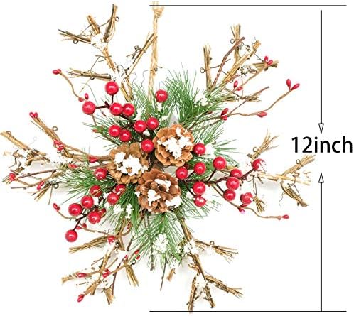 Bibelot Natural Rattan Snowflake Signing Sign Ornamentos de Natal com Berry Vermelha Pinecones Decoração Rústico