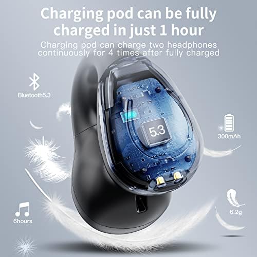 Clipe de kinganda em fones de ouvido Bluetooth v5.3 fones de ouvido abertos, 80 horas de jogo com estojo de carregamento, fones