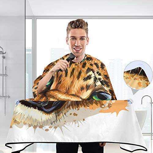 Roscando o leopardo barbeiro capa e o avental de barba 2 em 1- Cabina de corte de cabelo profissional com 2 xícaras de sucção, água e cabeleireiro resistente a manchas Cabo para crianças e adultos