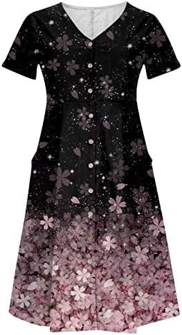 Dyguyth Button Down Dress For Women, camisetas T Dress Vestido elegante estampa floral vestido solto de verão Plus Tamanho Casual Flowy Midi Dress