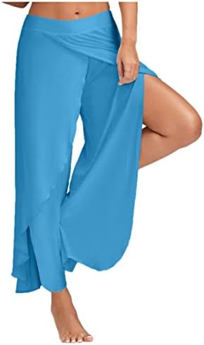 Calças de ioga cortadas com alto teor de mulheres de alta cintura larga pernas largas calças de pernas largas