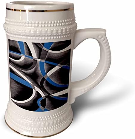 3drose os oitenta e azul médio branco cinza padrão de curva de curva em preto - 22oz de caneca