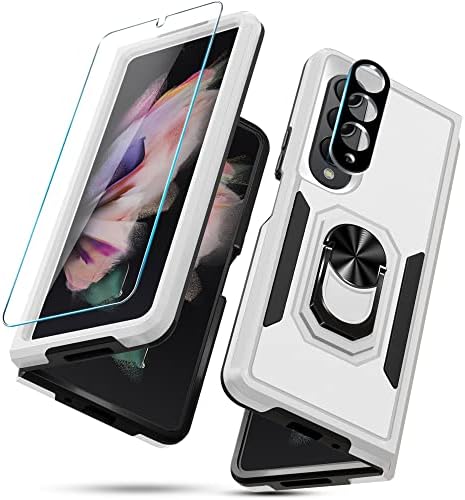 Pulson para Samsung Galaxy Z Fold 4 5g Case com protetor de tela+protetor de lente da câmera, Kickstand de anel de metal magnético