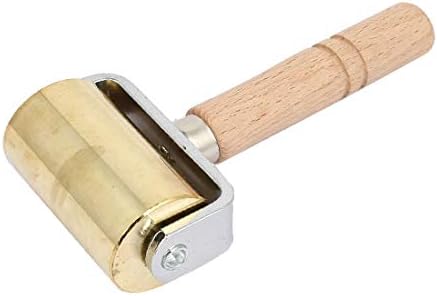X-Dree Lathercraft de madeira maçaneta de couro prensa roller de borda Rolo de metal de 60 mm Dourado Tone (Leathercraft Mango de Madera
