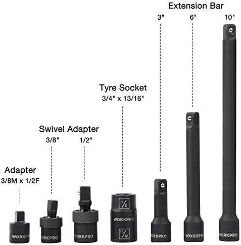Setor de impacto na unidade de 1/2 WorkPro 1/2 com barras de extensão, aço CR-V premium, 55 peças completas, SAE e soquetes métricos com caixa de armazenamento aprimorada