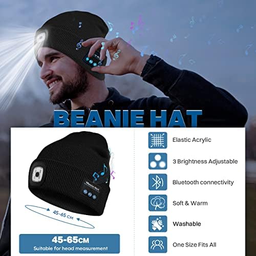 Bosttor Bluetooth Feanie Hat com tampa leve e faróis com fones de ouvido e microfone de alto-falante embutido, presentes para homens