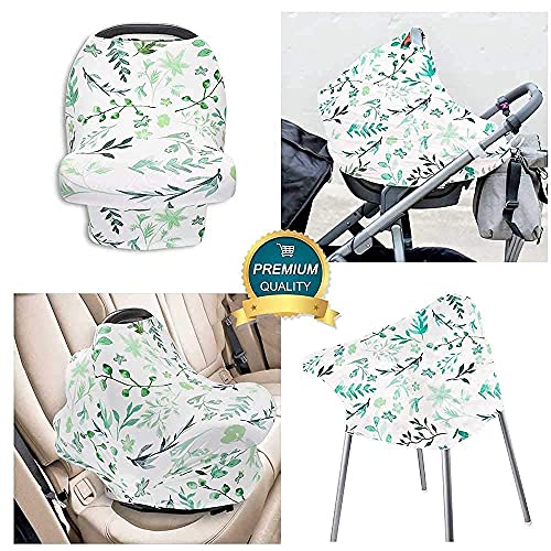 Capa de assento de carro para bebês, 2pack infantil assento de carro copa para meninos meninas, capa de enfermagem de amamentação para folhas florais e verdes, tampa respirável elástica e multiuso para carrinho de compras de cadeira alta de carrinho