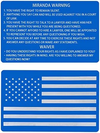 10 PCs Blue Metal Miranda Warning Card com American Flag, Presente de Cartão de Inserção Gravado a Laser