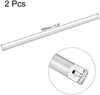 UXCELL 6063 Tubo redondo de alumínio de 19mm od 15mm Tubulação de tubo de comprimento interno de 250 mm de comprimento 2 pcs