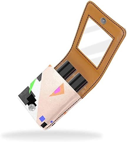 Caixa de batom oryuekan com espelho bolsa de maquiagem portátil fofa bolsa cosmética, padrão geométrico abstrato moderno