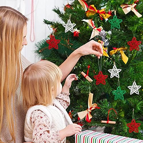 STMK 24 PCs Estrela de Natal de Christmas Star Rattan Balls Decoration, Bolas de vime em forma de estrela branca e verde de 2,36