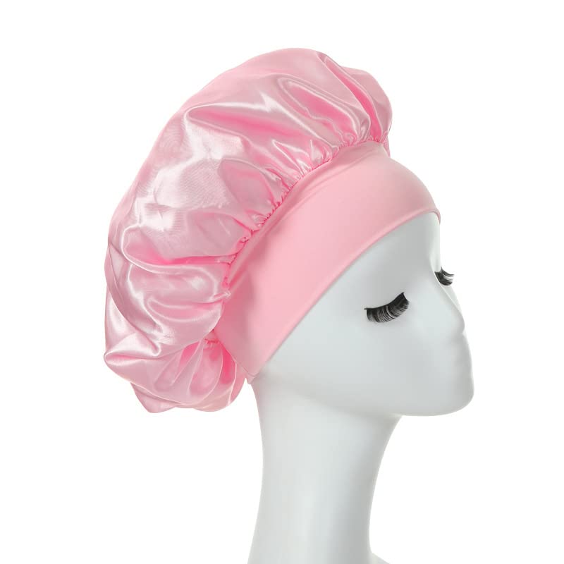 Toptie Satin Solep Sleep Bonnet Cap com cabeça de faixa elástica ampla premium para a preto natural de cabelo cacheado