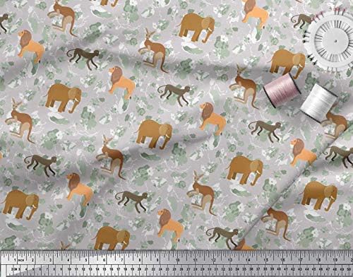 Soimoi Velvet Fabric Kangaroo, tecido de elefante e leão de animais de animais pelo quintal de 58 polegadas de largura