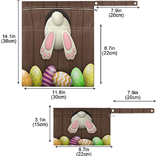 VISESUNNY BUNNY Ovo Padrão de madeira marrom escuro 2pcs Saco molhado com bolsos com zíper lava -vagaras salateadas